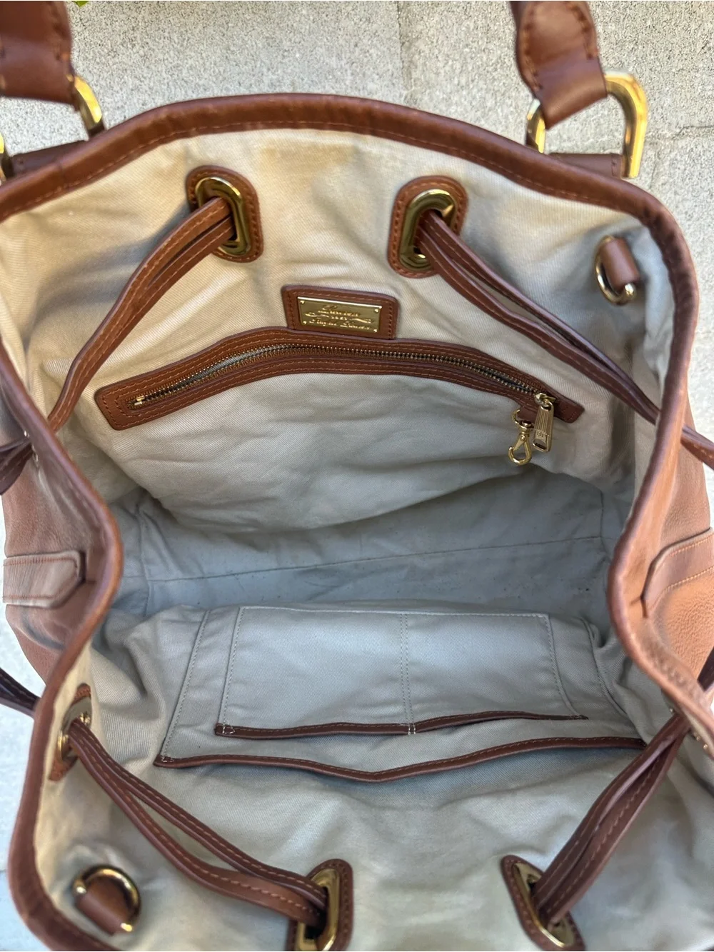 Vintage Ralph Lauren LXVII Brown Leather Tote SATCHEL COGNAC CREST WORK Bag